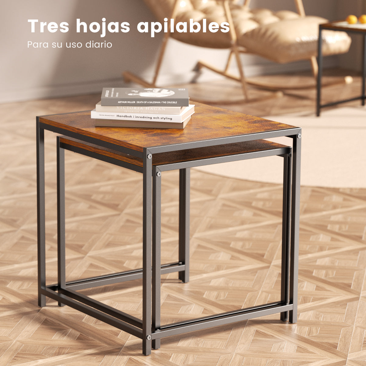 3 Paquetes Mesa de Centro,Mesa de Centro para Sala,apilable Mesa de Centro,Estilo de Casa de Campo de época.(Paquete de 3)