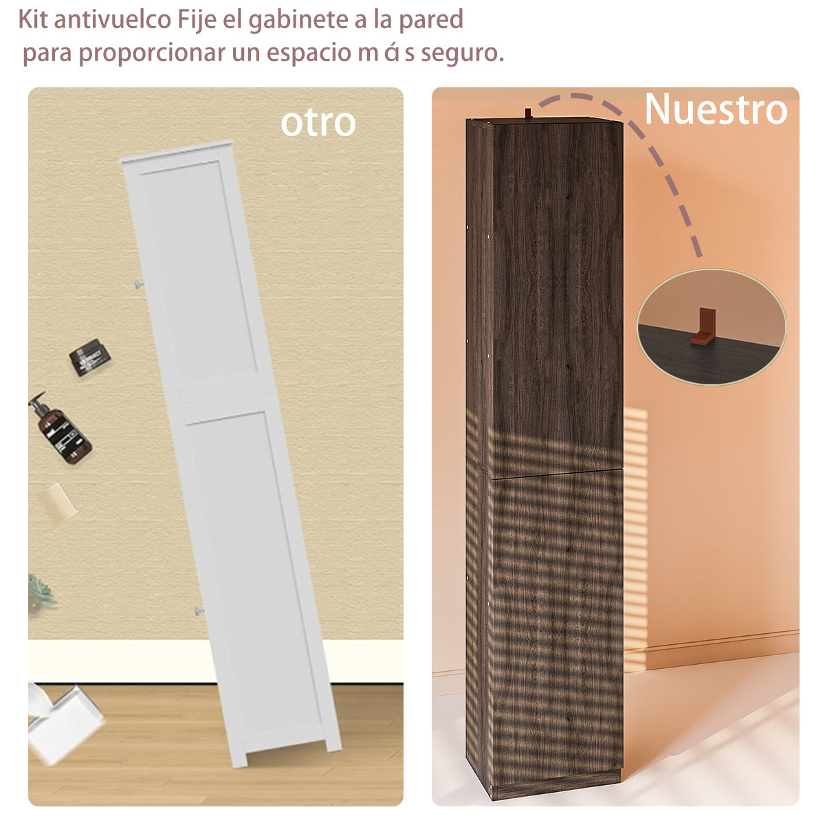 Gabinete Alto y Estrecho Multiusos con Puertas – 5 Compartimentos