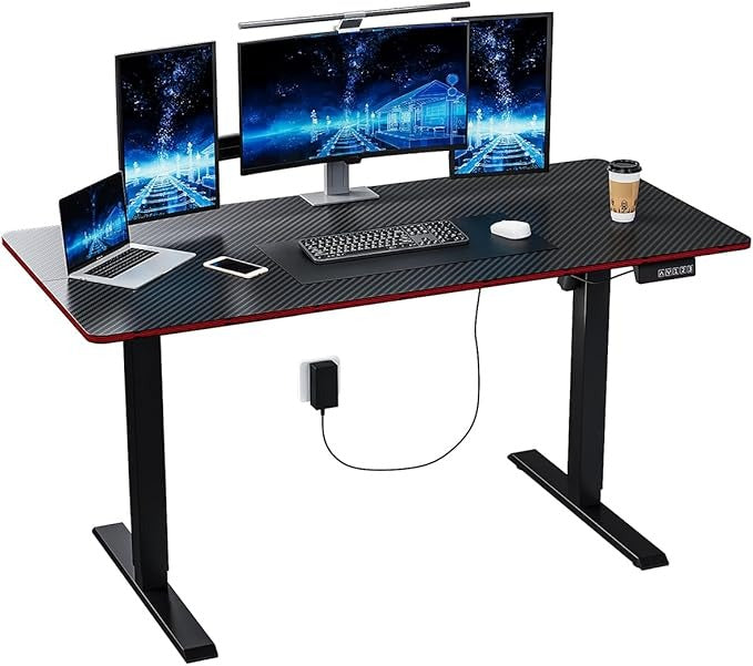 Escritorio Eléctrico Ajustable Simple Hogar – Mesa de Oficina y Gaming 120x60 cm con Panel de Fibra de Carbono, Ergonomía y Altura Regulable