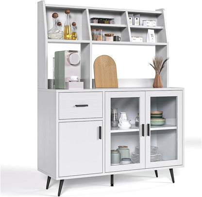 Alacena de Cocina Simple Hogar – Gabinete Multiusos con Puertas de Cristal Templado y Cajones de Madera, Compacto y Fácil de Instalar