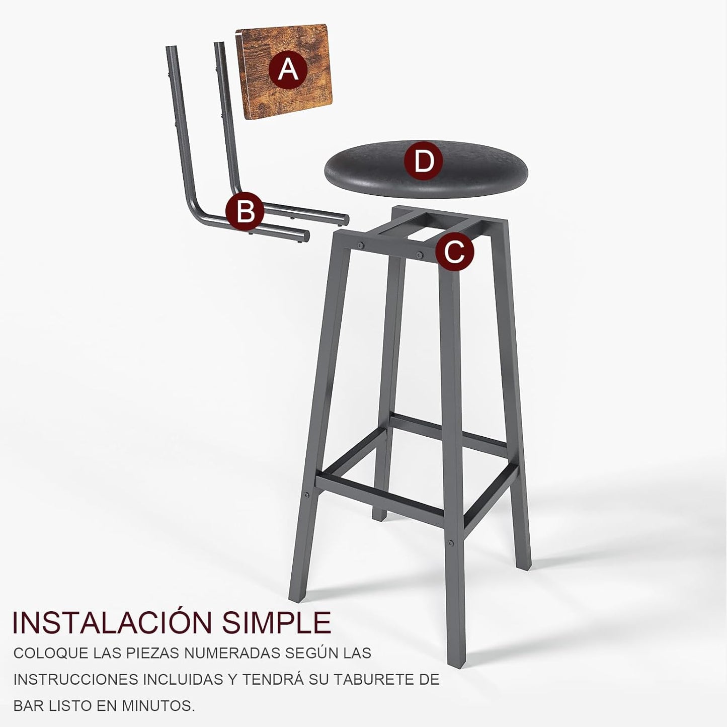 Bancos para Barra,Juego de 2 Taburetes de Bar,Bancos para Barra de Cocina de Madera de Hierro Vintage,Silla Alta de 96 CM para Bar,Cocina,Restaurante,Banco Alto con Tapizado de PU.