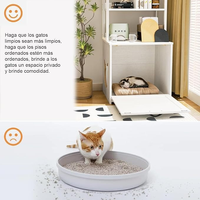 Mueble Arenero para Gato – Casa para Gatos con Caja de Arena Grande y Estante de 2 Niveles para Almacenaje