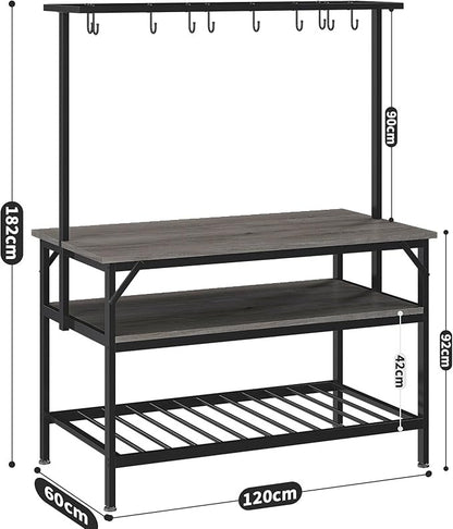 Mueble de Cocina 3 Niveles – Isla de Cocina con Tablero de Madera, 10 Ganchos, Agarradera y Fácil de Montar (120x60 cm)