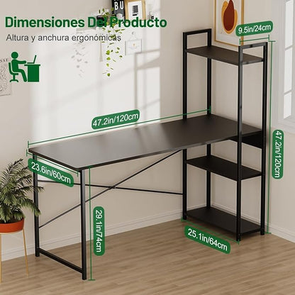 Escritorio Minimalista de Madera 120×60 cm con Repisas | Escritorio de Oficina XXL para Hogar u Oficina