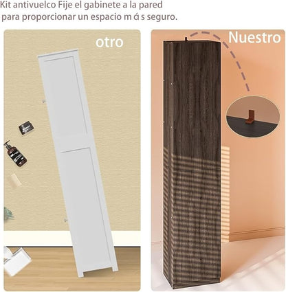 Mueble Organizador de 5 Niveles con Puertas | Librero Estrecho de Madera para Cocina, Sala o Despensa