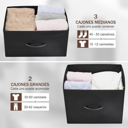 cajonera para recamara, Comoda cajonera para recamara, cajonera de Madera cajonera para Ropa, 5 espaciosos cajones, 83.06 * 28.96 * 74.17cm Negro