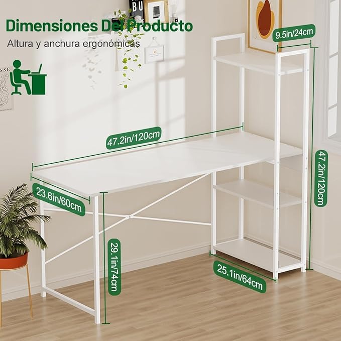 Escritorio Minimalista de Madera 120×60 cm con Repisas | Escritorio de Oficina XXL para Hogar u Oficina