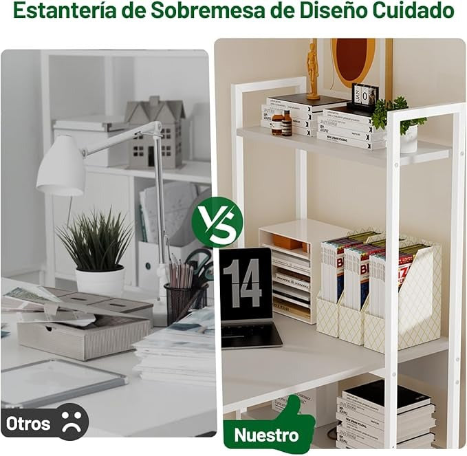 Escritorio Minimalista de Madera 120×60 cm con Repisas | Escritorio de Oficina XXL para Hogar u Oficina