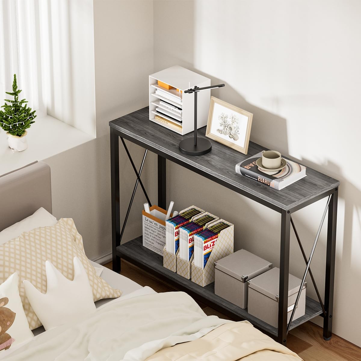 Credenza recibidor de Madera de 2 Capas Gris,Estilo Moderno Mesa de Entrada,Fácil de Montar Mesa recibidor,Las Dimensiones de la Mesa recibidor Entrada Son 102 * 30 * 70.5(CM)