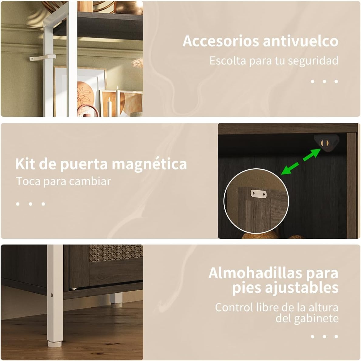 Librero Gris Roble Estilo Bohemio – Multiusos para Cocina, Baño y Salón, 176CM con Puerta de Gabinete