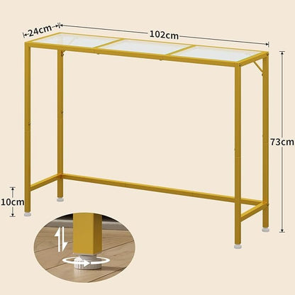 Credenza Recibidor en Vidrio Templado – Mesa Consola Dorada de 120cm con Estructura de Metal para Entrada o Salón