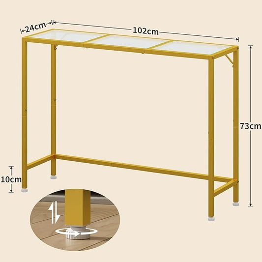 Credenza Recibidor en Vidrio Templado – Mesa Consola Dorada de 120cm con Estructura de Metal para Entrada o Salón