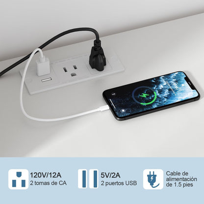 Escritorio en l,con regleta Escritorio en Forma de L Gamer,Escritorio esquinero,con Soporte para Monitor y Toma de Corriente,Escritorio para computadora for Gaming (Blanco)