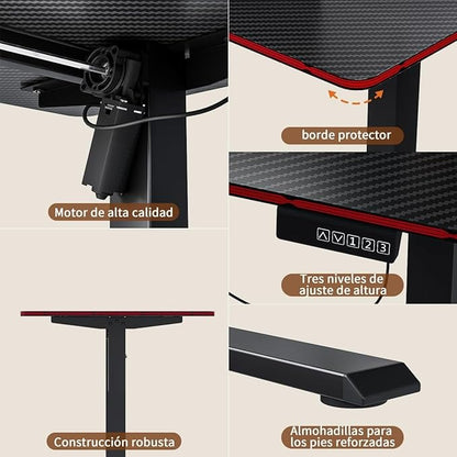 Escritorio Eléctrico Ajustable 120x60 cm | Escritorio Gamer y de Oficina con Panel de Fibra de Carbono