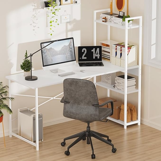 Escritorio Minimalista de Madera 120×60 cm con Repisas | Escritorio de Oficina XXL para Hogar u Oficina