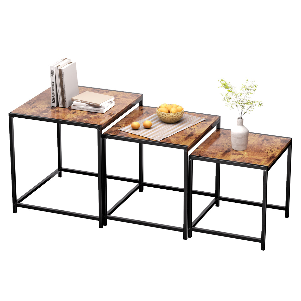 3 Paquetes Mesa de Centro,Mesa de Centro para Sala,apilable Mesa de Centro,Estilo de Casa de Campo de época.(Paquete de 3)