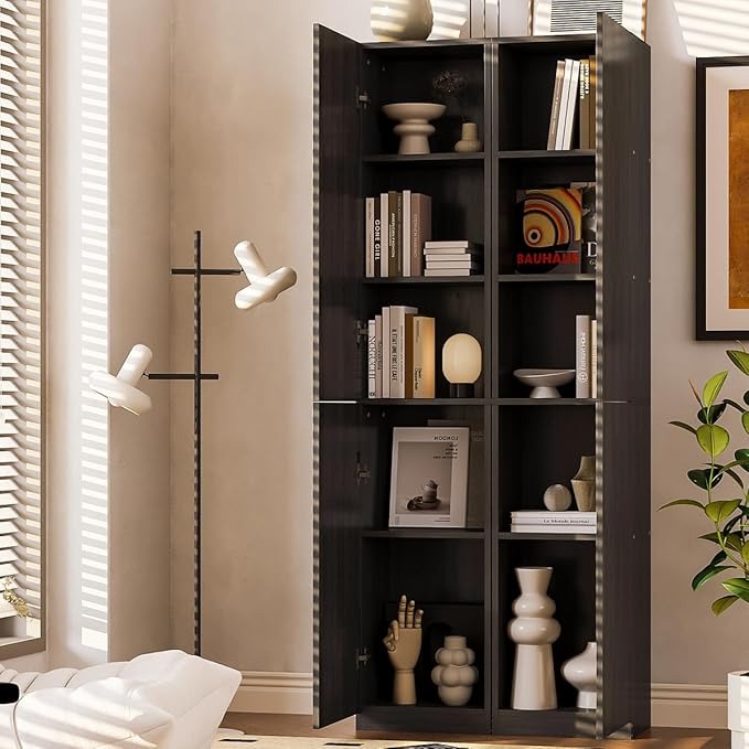 Mueble Organizador de 5 Niveles con Puertas | Librero Estrecho de Madera para Cocina, Sala o Despensa