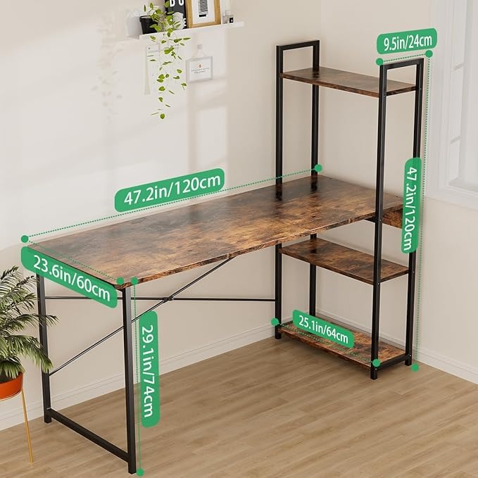 Escritorio Minimalista de Madera 120×60 cm con Repisas | Escritorio de Oficina XXL para Hogar u Oficina