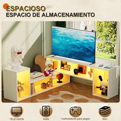 Mueble TV Expandible en Doble L Simple Wisdom – LED Controlable por App, Modular DIY, Almacenaje Amplio y Minimalista 48x100x30cm