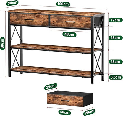 Credenza Moderna para Recibidor – 100CM, con 2 Cajones de Tela y Estantes Dobles, Ideal para Salón y Pasillo
