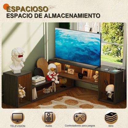 Mueble TV Expandible en Doble L Simple Wisdom – LED Controlable por App, Modular DIY, Almacenaje Amplio y Minimalista 48x100x30cm