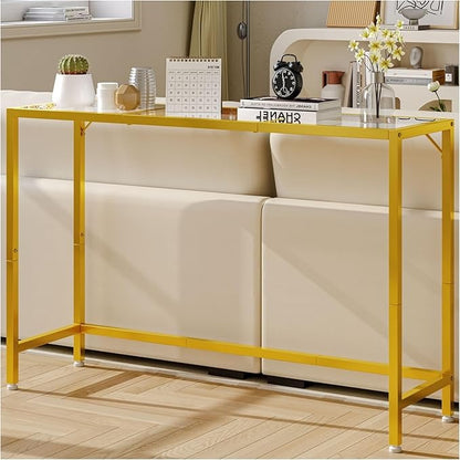 Credenza Recibidor en Vidrio Templado – Mesa Consola Dorada de 120cm con Estructura de Metal para Entrada o Salón