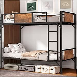 Litera Individual y Matrimonial de Hierro y Madera | Fuerte, Estable y Segura con Barandillas y Escalera – Ideal para Adultos y Hogar