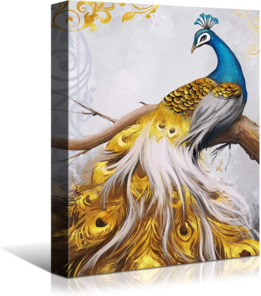 Peacock Canvas Wall Art Paintings - Peacock Showing Its Feathers Pictures with Wood Frame for Living Room Home Decor Ready to Hang