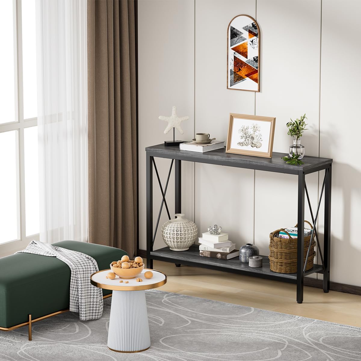 Credenza recibidor de Madera de 2 Capas Gris,Estilo Moderno Mesa de Entrada,Fácil de Montar Mesa recibidor,Las Dimensiones de la Mesa recibidor Entrada Son 102 * 30 * 70.5(CM)