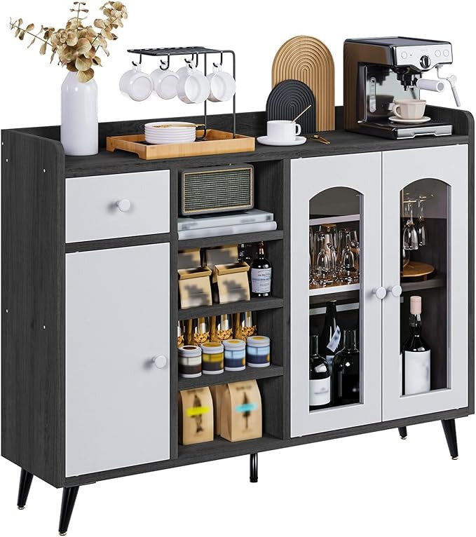 Alacena Moderna para Cocina y Comedor – Puerta de Vidrio Templado, Diseño Corredizo, Gris 120x90x35 CM
