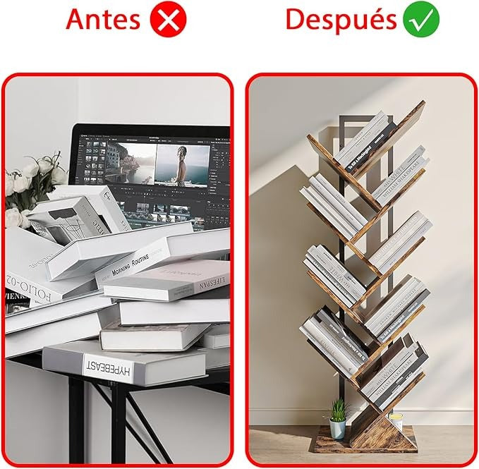 Librero Árbol Minimalista de 8 Niveles – Estrecho, Multicapa, Ocupa Menos de 0.1 m², Ideal para Hogar y Oficina