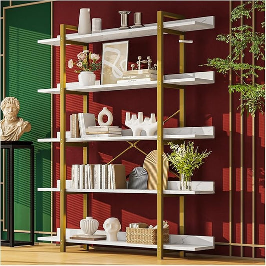 Simple Hogar Librero Organizador 5 Niveles para Sala, Estudio o Cocina – Estilo Contemporáneo, Madera y Metal, 170x120x24 cm, Cada Nivel Soporta 15 kg