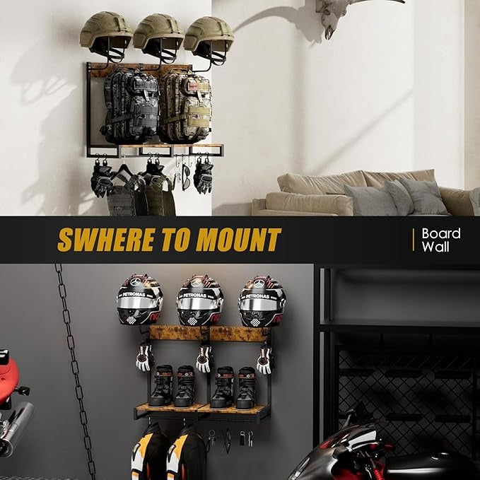 Soporte para Casco de Moto 3 Ganchos – Multifuncional 4 en 1 para Almacenamiento y Exhibición