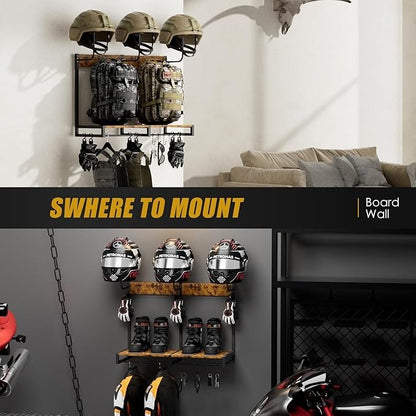 Soporte para Casco de Moto 3 Ganchos – Multifuncional 4 en 1 para Almacenamiento y Exhibición