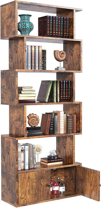Librero Organizador en S Retro – 6 Pisos, con Puertas, para Sala, Estudio y Dormitorio (180x60x24 cm)