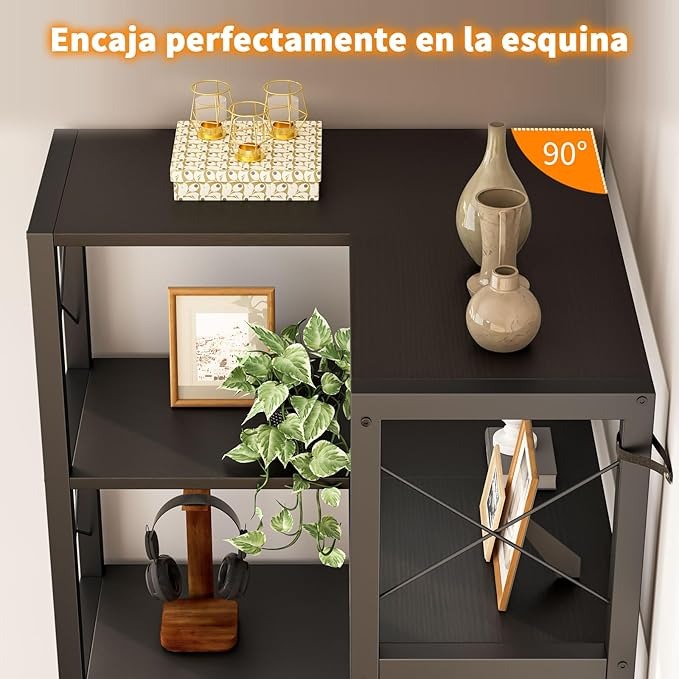Librero Esquinero de 5 Niveles con Puerta | Mueble Organizador de Almacenaje 200cm | Estilo Minimalista para Hogar u Oficina