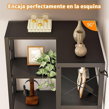 Librero Esquinero de 5 Niveles con Puerta | Mueble Organizador de Almacenaje 200cm | Estilo Minimalista para Hogar u Oficina