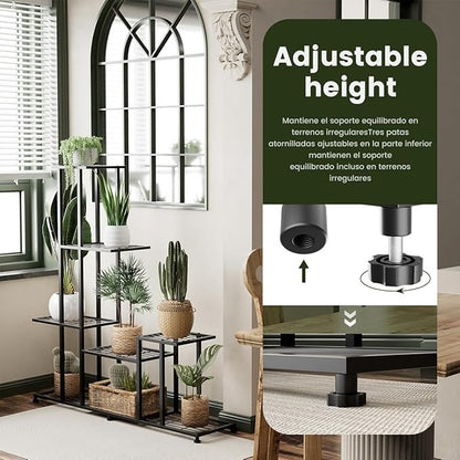 Soporte de Plantas de Metal de 5 Niveles – Estante Multifuncional para Interior y Exterior, Jardín, Balcón o Terraza, Marco Decorativo Negro