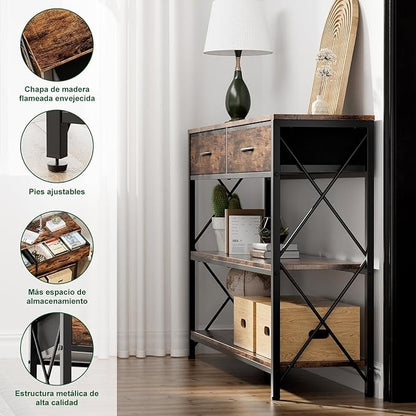 Credenza Moderna para Recibidor – 100CM, con 2 Cajones de Tela y Estantes Dobles, Ideal para Salón y Pasillo