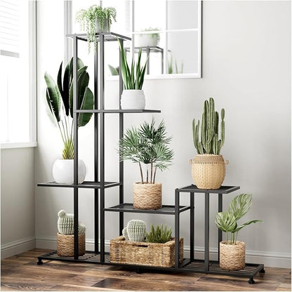 Soporte de Plantas de Metal de 5 Niveles – Estante Multifuncional para Interior y Exterior, Jardín, Balcón o Terraza, Marco Decorativo Negro