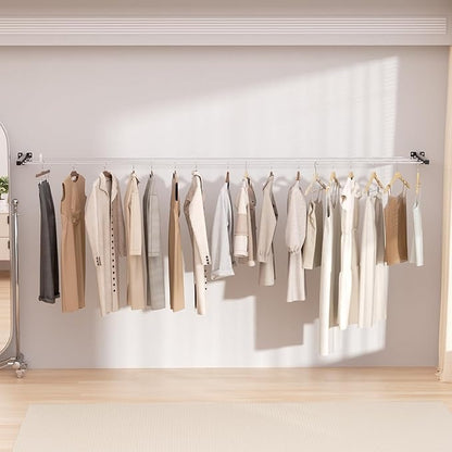 HOYRR Tendedero Plegable de Pared – Retráctil, 20 m de Cuerda, 30 Clips, Ideal para Dormitorios, Balcones y Espacios Pequeños