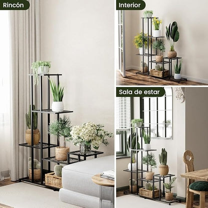 Soporte de Plantas de Metal de 5 Niveles – Estante Multifuncional para Interior y Exterior, Jardín, Balcón o Terraza, Marco Decorativo Negro