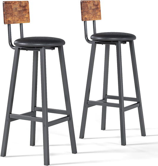 Juego de 2 Bancos para Barra Altos de 96 cm – Estilo Vintage de Madera y Hierro con Asiento de PU, Ideal para Cocina, Bar o Restaurante