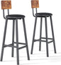 Juego de 2 Bancos para Barra Altos de 96 cm – Estilo Vintage de Madera y Hierro con Asiento de PU, Ideal para Cocina, Bar o Restaurante