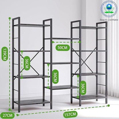 Librero Grande Minimalista 3 Anchos x 4 Alturas – 11 Estantes Abiertos, Organizador y Estantería de Madera 158×26×140CM