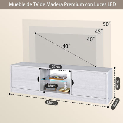 Mueble para TV, 120 CM TV Grande, con Vidrio Templado Luz LED Centro de Entretenimiento para TV, Mesa para TV de Madera de Alta Gama, Apto para Salón y Dormitorio