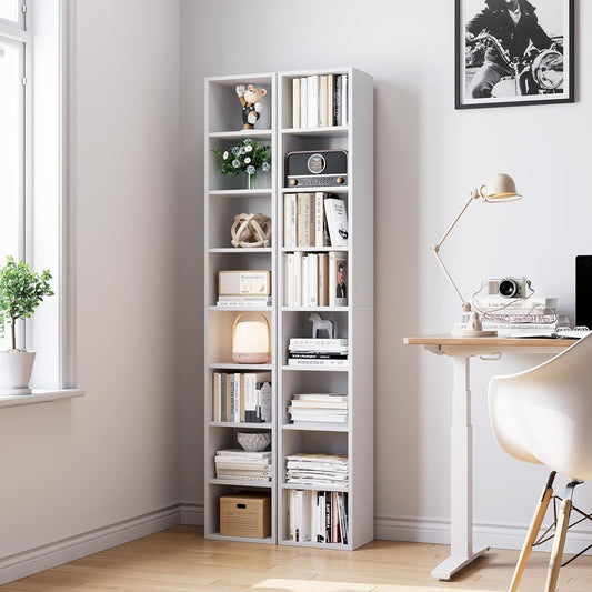 Librero Organizador de 8 Niveles, 180 cm Alto, Estilo Minimalista de Madera con Fijación a la Pared – Ideal para Sala, Cocina o Baño