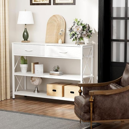 Credenza Moderna para Recibidor – 100CM, con 2 Cajones de Tela y Estantes Dobles, Ideal para Salón y Pasillo
