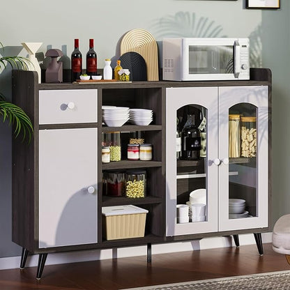 Alacena Moderna para Cocina y Comedor – Puerta de Vidrio Templado, Diseño Corredizo, Gris 120x90x35 CM