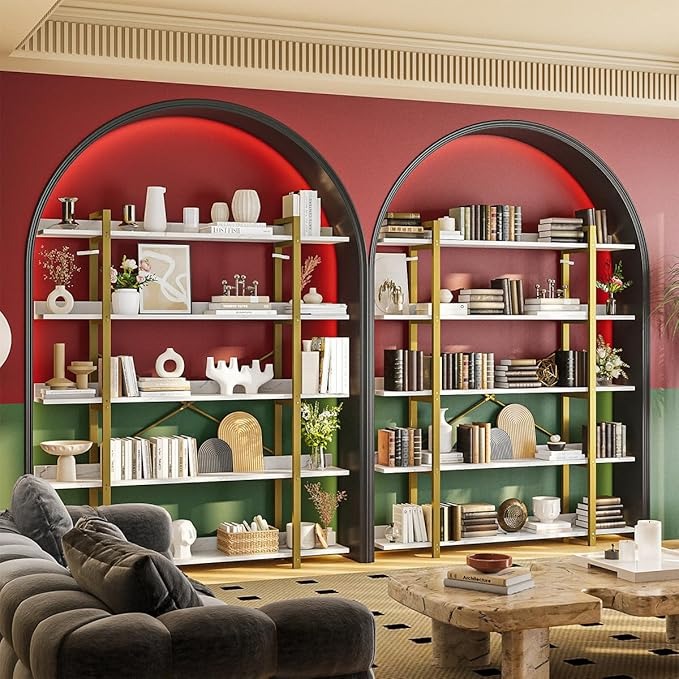 Simple Hogar Librero Organizador 5 Niveles para Sala, Estudio o Cocina – Estilo Contemporáneo, Madera y Metal, 170x120x24 cm, Cada Nivel Soporta 15 kg